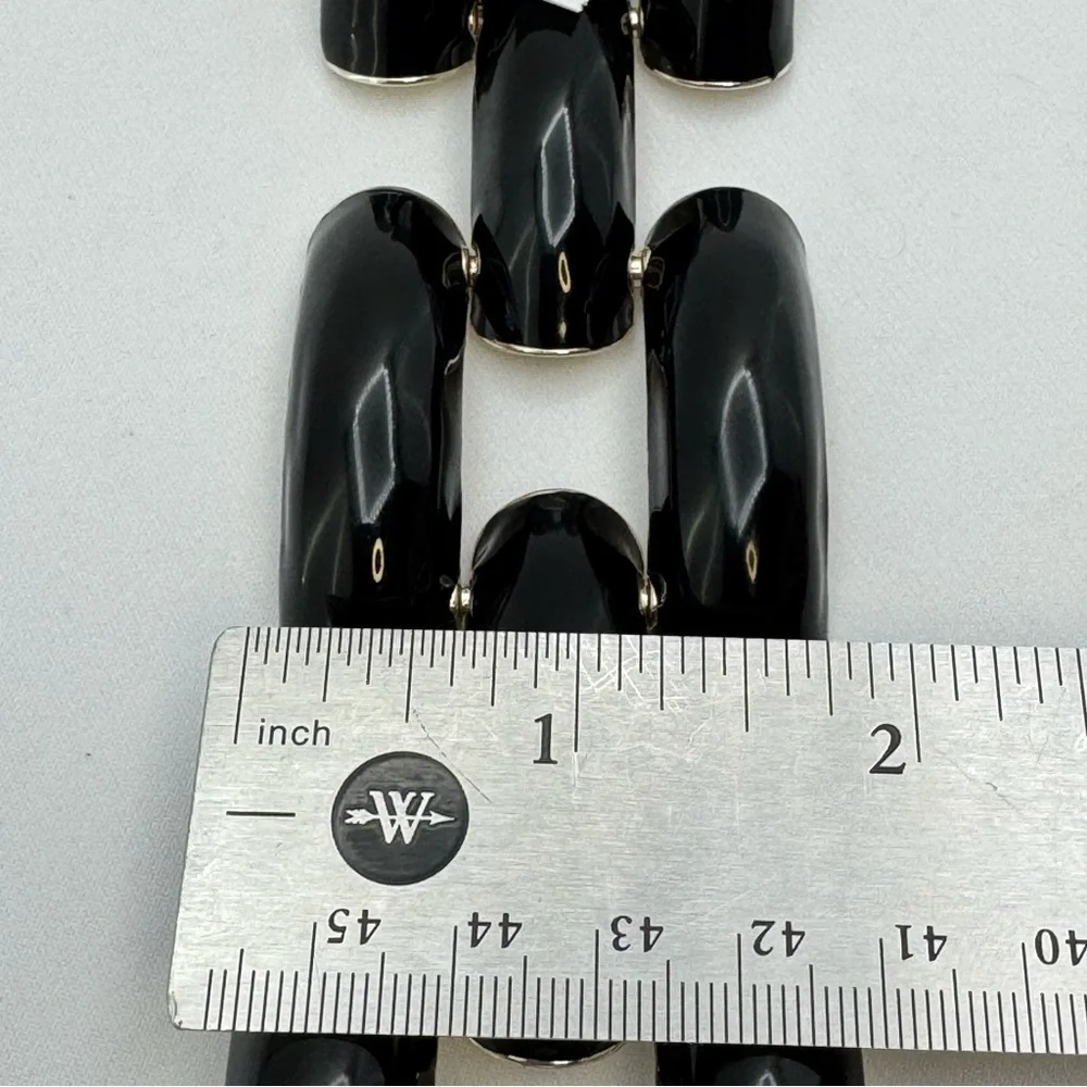 White House Black Market Black Enamel Bracelet Magnetic Clasp Bold Chunky